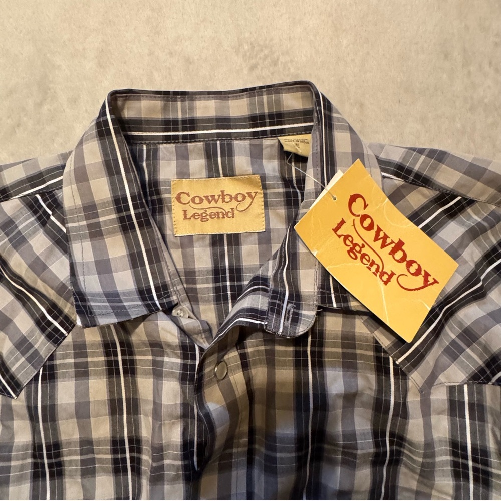 Cowboy Legend Men's Black and White Plaid Pearl Snap Shirt